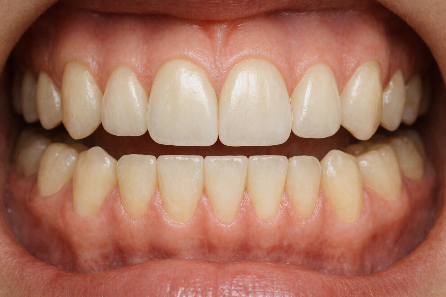 Teeth after professional dental cleaning - noticeably cleaner and healthier